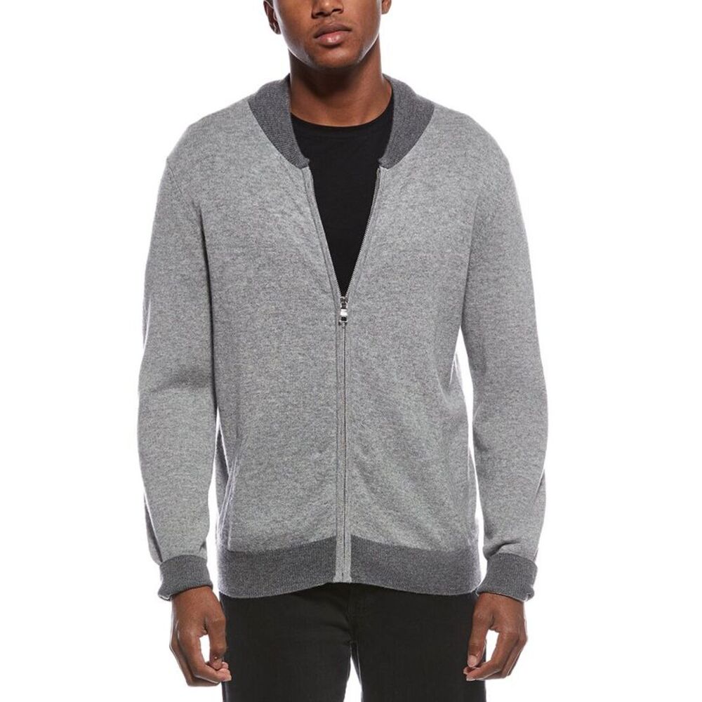 Kier + J Mens  College Wool & Cashmere-Blend Zip-Up Cardigan